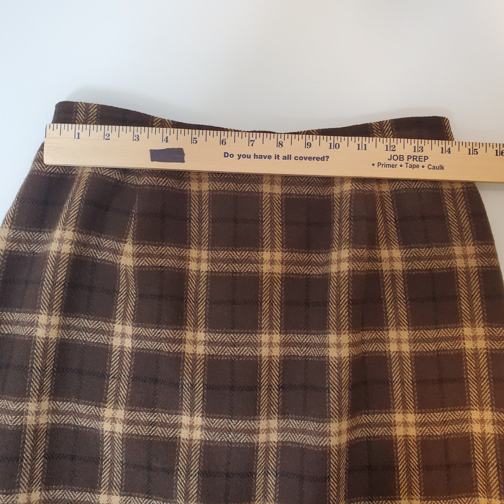 VTG Y2K Briggs Petites Womens Brown Plaid Midi Skirt Lined Wool Blend SZ 12P - Picture 7 of 11